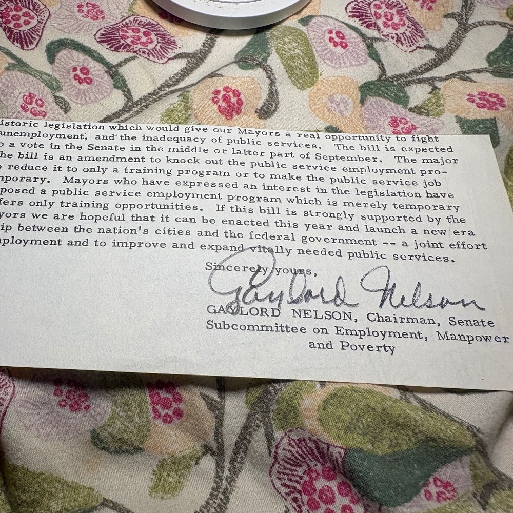 🌍 Senator Gaylord Nelson — Signed Autograph Partial Letter | Founder Earth Day